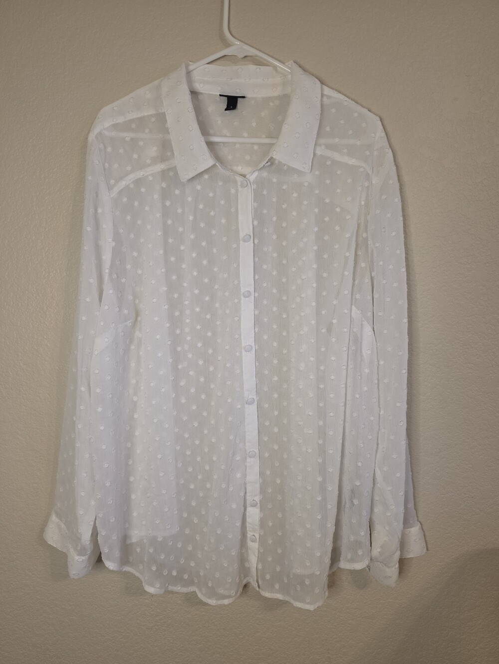 Torrid Size 3 Sheer Swiss Dot Button-Up Blouse in White